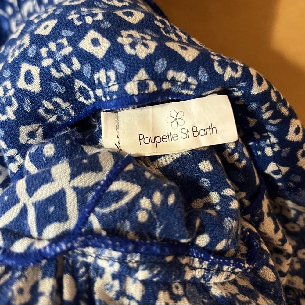Poupette St Barth | Paulina Midi Dress Ruffle Tiered V-Neck Blue Antibes Size S - Picture 12 of 13